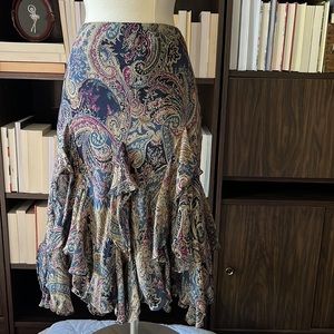 Ralph Lauren Silk Paisley Ruffle Midi Skirt